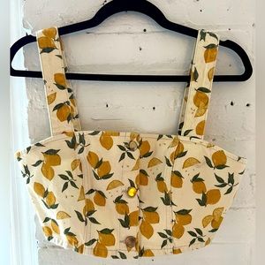 Reformation Lemon Print Crop Top - Cream and Yellow